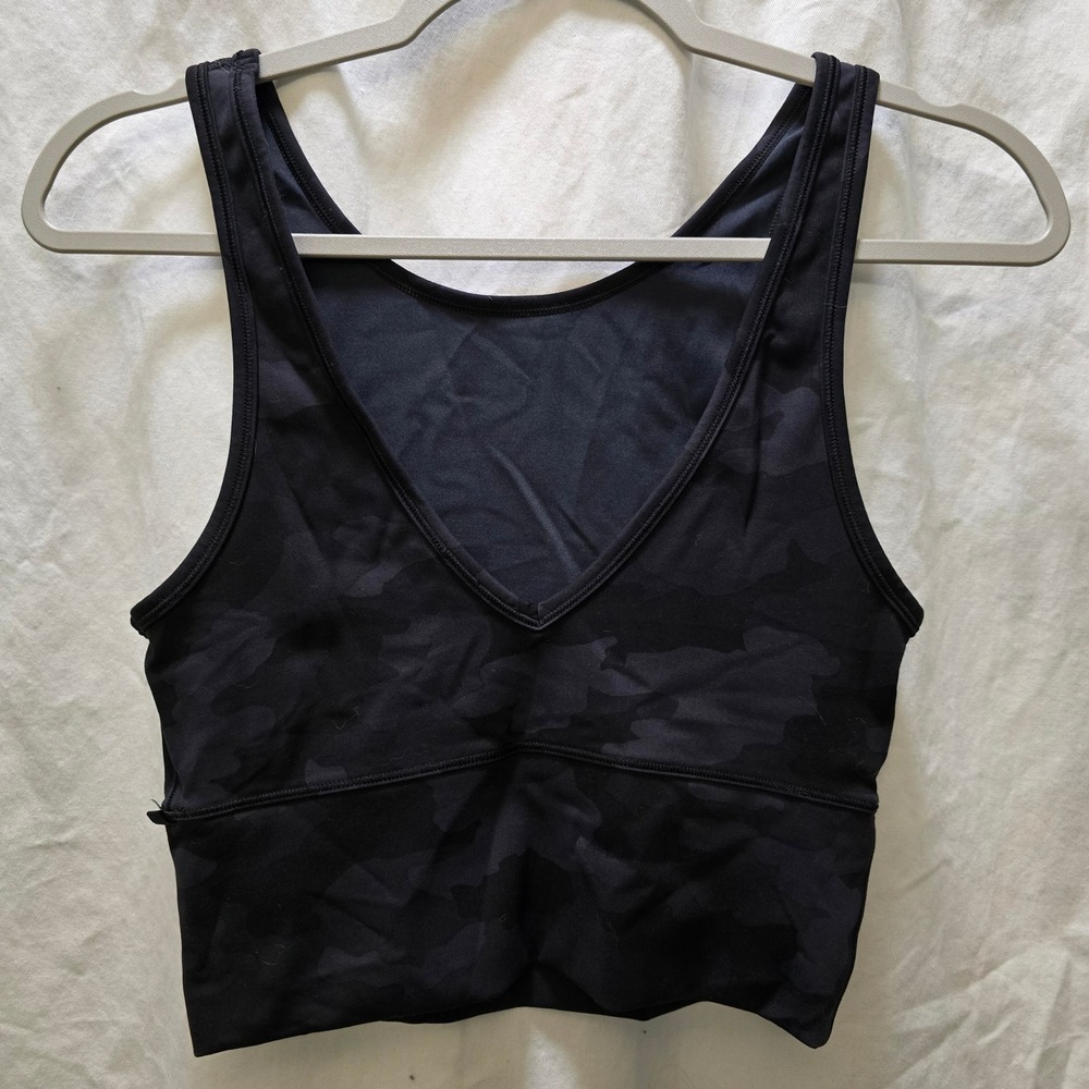 Lululemon Power Pivot Black Camo Tank Top Sports Bra Cropped Reversible